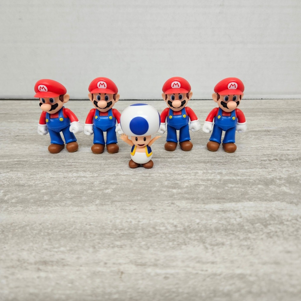 Nintendo‎ Super Mario Jakks Pacific Figure Lot 4 Mario 1 Blue Toad Mini Figures